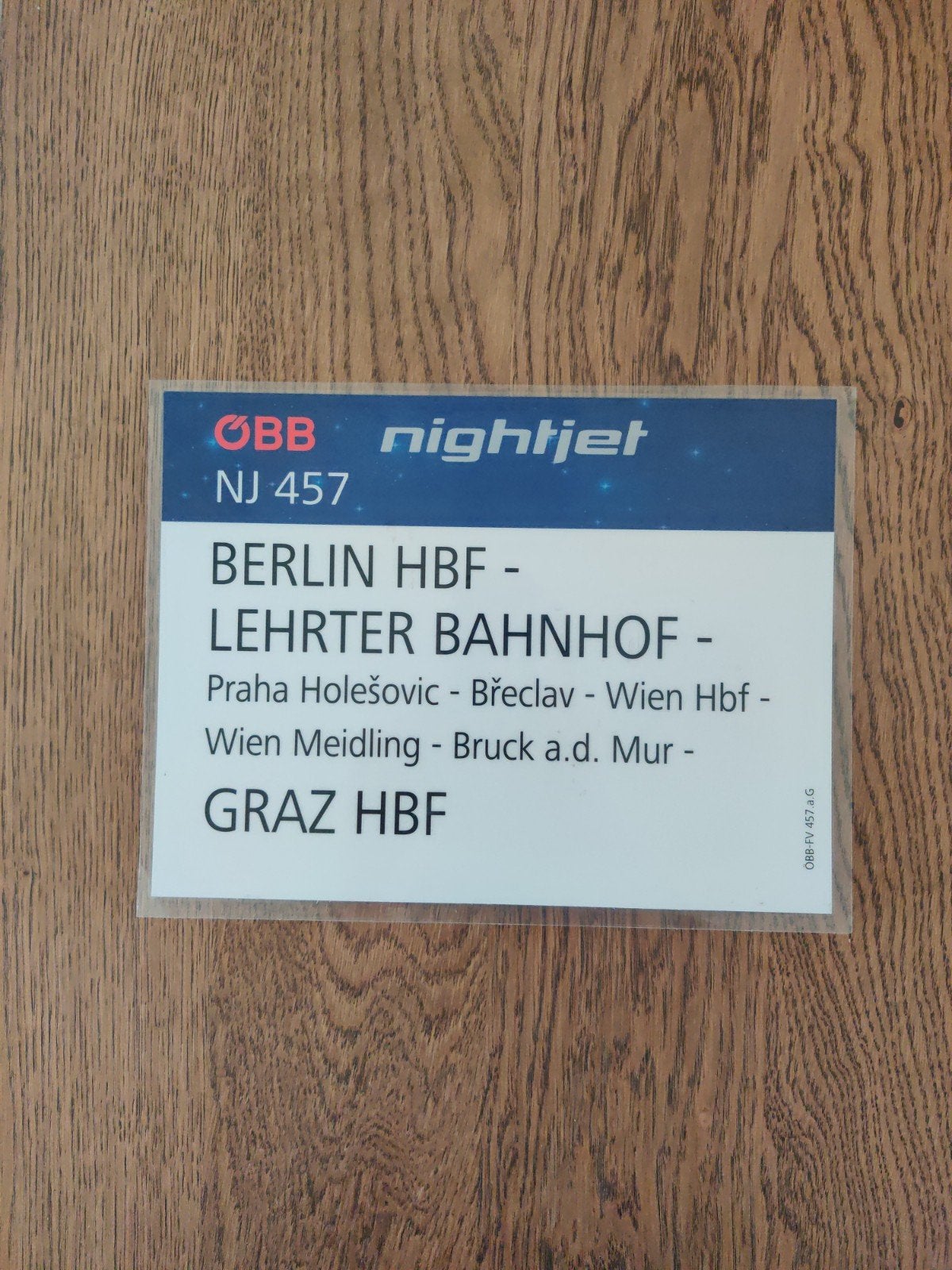 Nightjet 457 Berlin - Graz Treinroute Informatie, Verzamelen, Spoorwegen en Tramwegen, Ophalen of Verzenden, Gebruikt, Trein, Overige typen