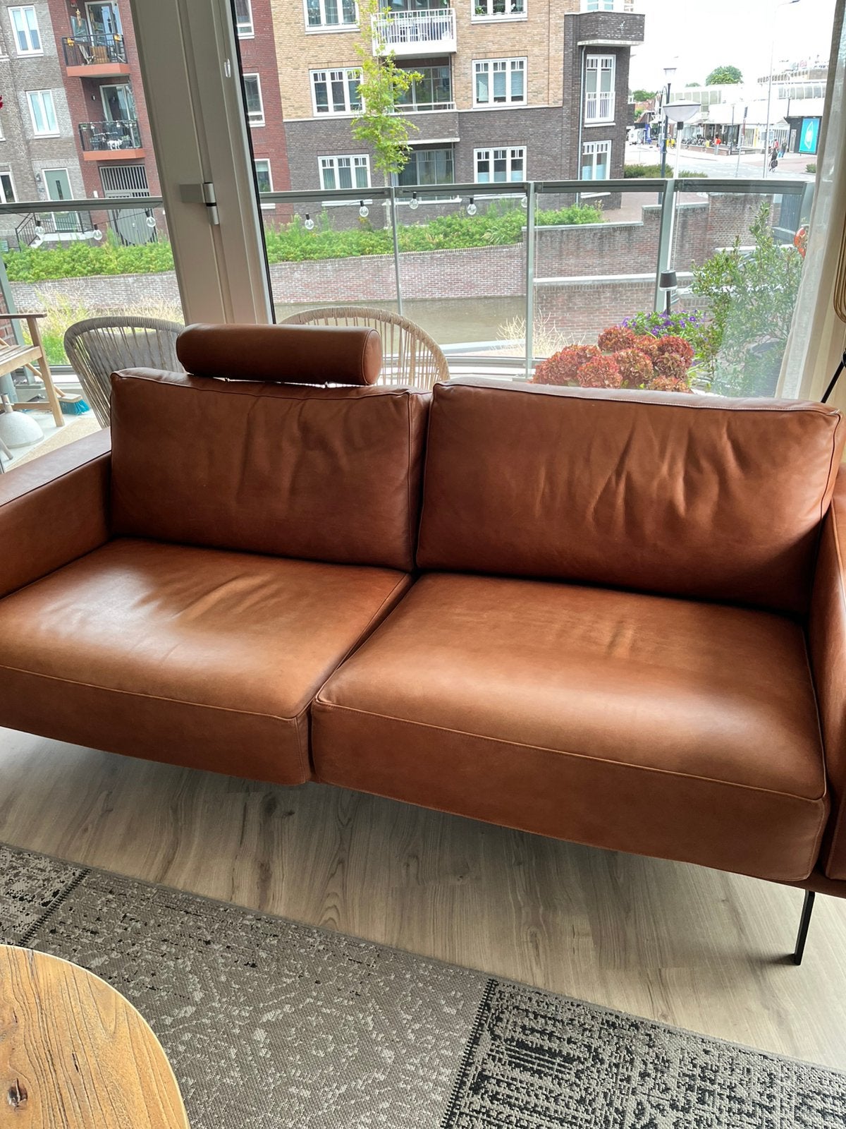 Leren bank, 3 zits cognac kleur, Huis en Inrichting, Banken | Bankstellen, Ophalen, Gebruikt, Driepersoons, 75 tot 100 cm