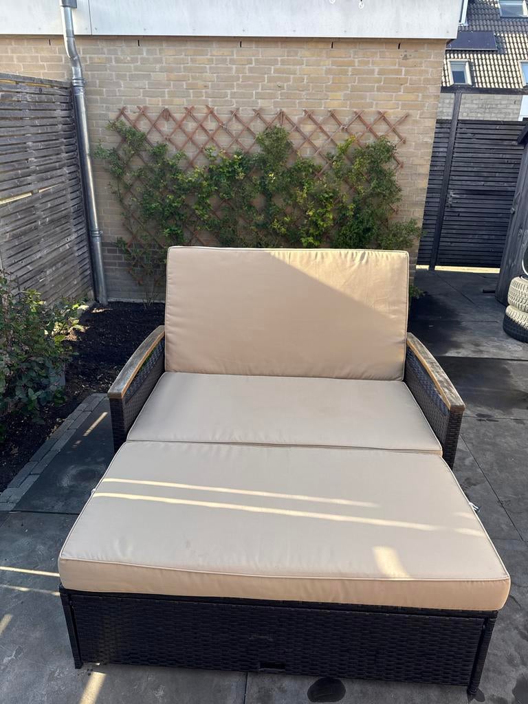 Verstelbare Wicker Ligbed/Loungebank met Kussens, Ophalen of Verzenden, Gebruikt, Wicker, Verstelbaar