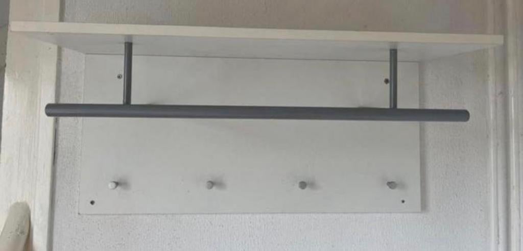 Witte wandkapstok met plank en haken, Wandkapstok, Gebruikt, Ophalen of Verzenden, Minder dan 100 cm