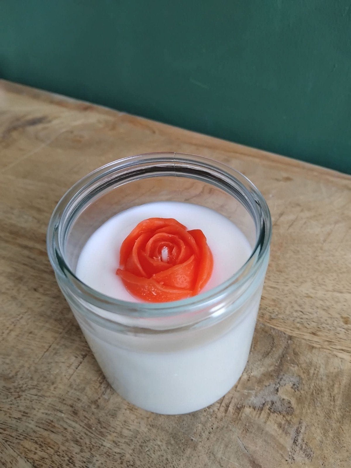 Handgemaakte Rozen Kaars in Glas - Oranje Bloem, Ophalen, Nieuw, Glas, Oranje