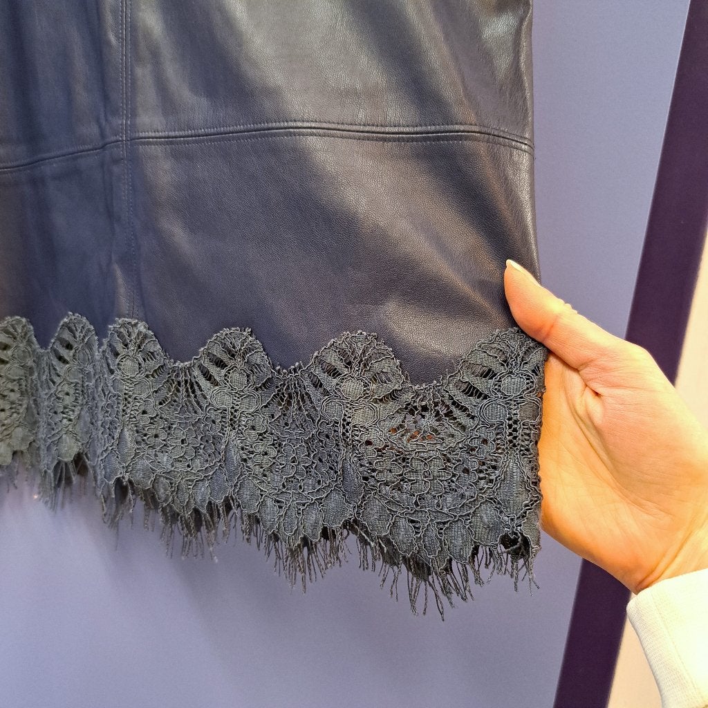 Patrizia Pepe donker blauwe pu leren rok + kant rand S 44599, Blauw, ., Ophalen of Verzenden, Zo goed als nieuw