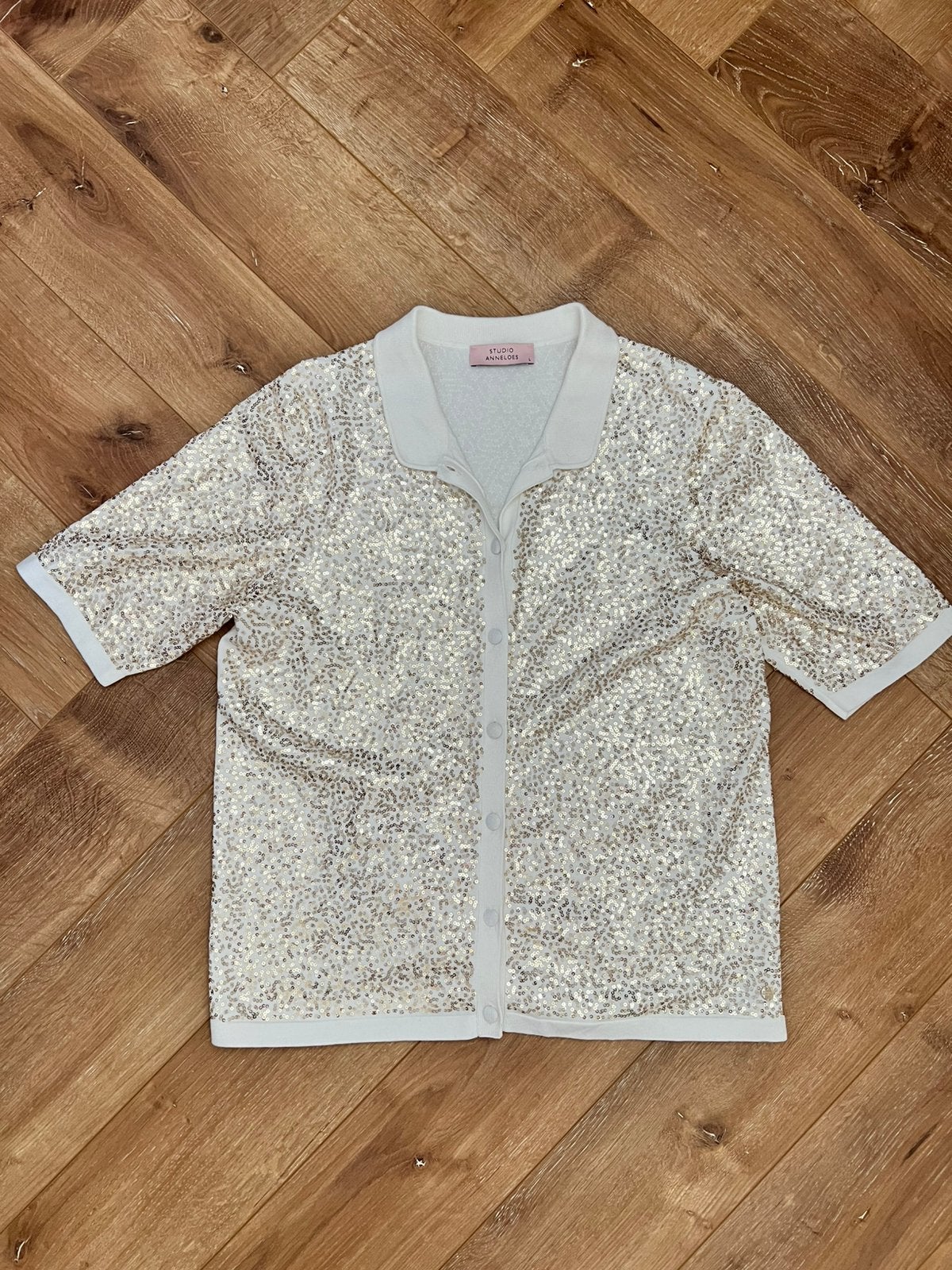Studio anneloes petra pailletten pullover trui / vestje L, Beige, Maat 42/44 (L), Ophalen of Verzenden, Zo goed als nieuw