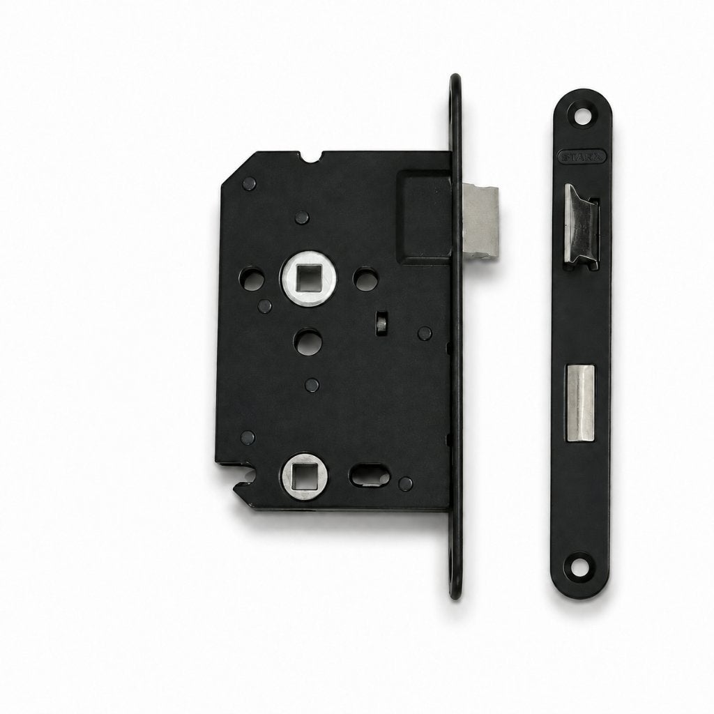 STAX Zwart Insteekslot / WC-Badkamerslot met Sluitplaat, Doe-het-zelf en Verbouw, Hang- en Sluitwerk, Overige materialen, ., Nieuw