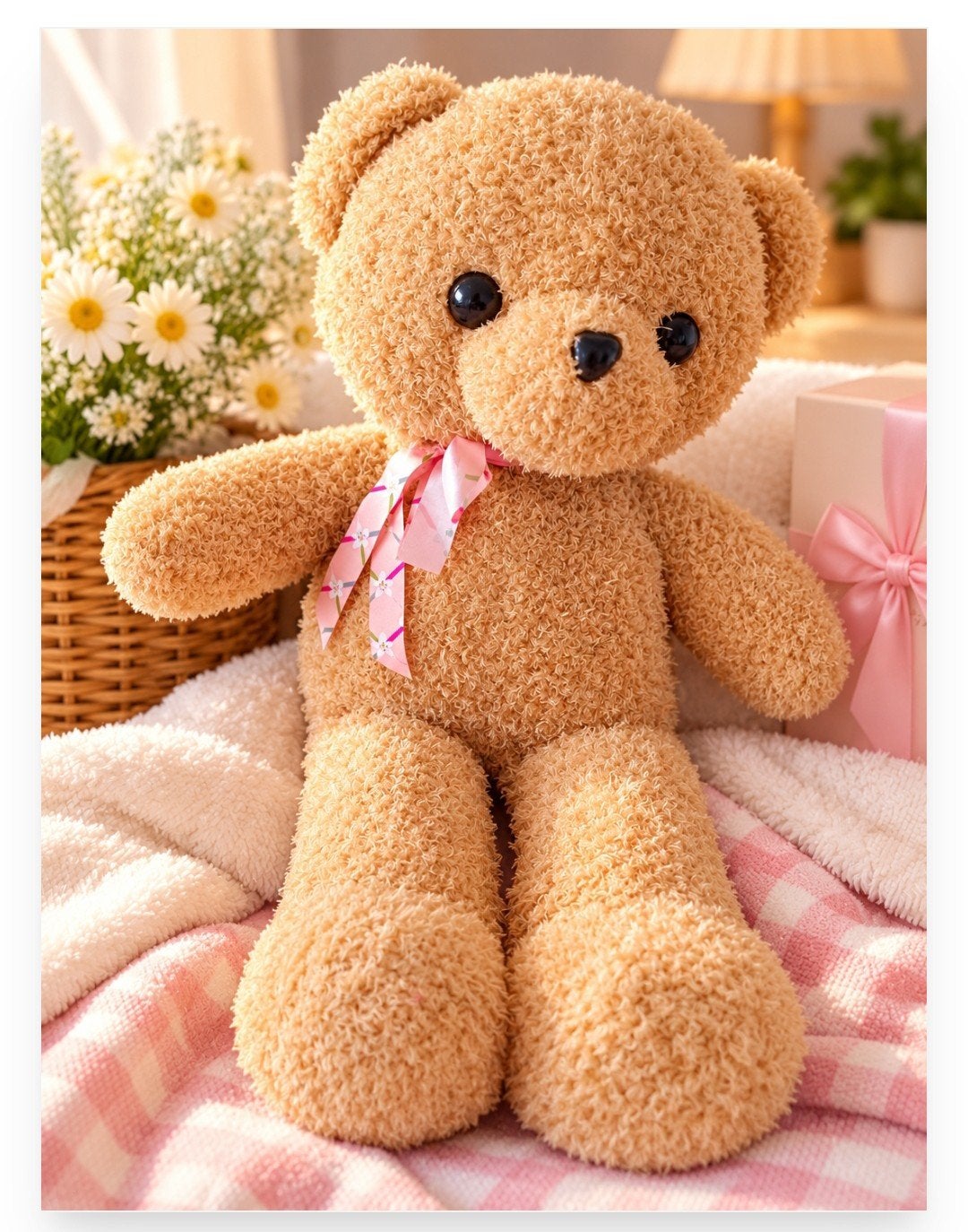 Schattige teddybeer met roze strik - nieuw, Beer, Nieuw, Ophalen of Verzenden, Middelgroot (20 tot 80 cm)