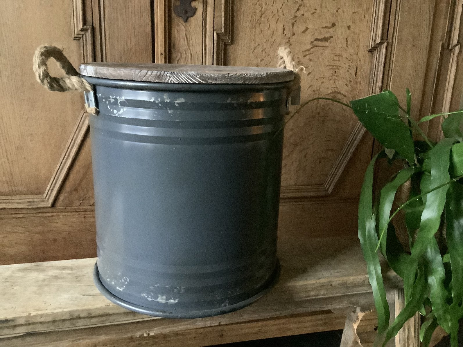 NIEUW Countryfield metalen opberg emmer met houten deksel, Ophalen of Verzenden, Nieuw