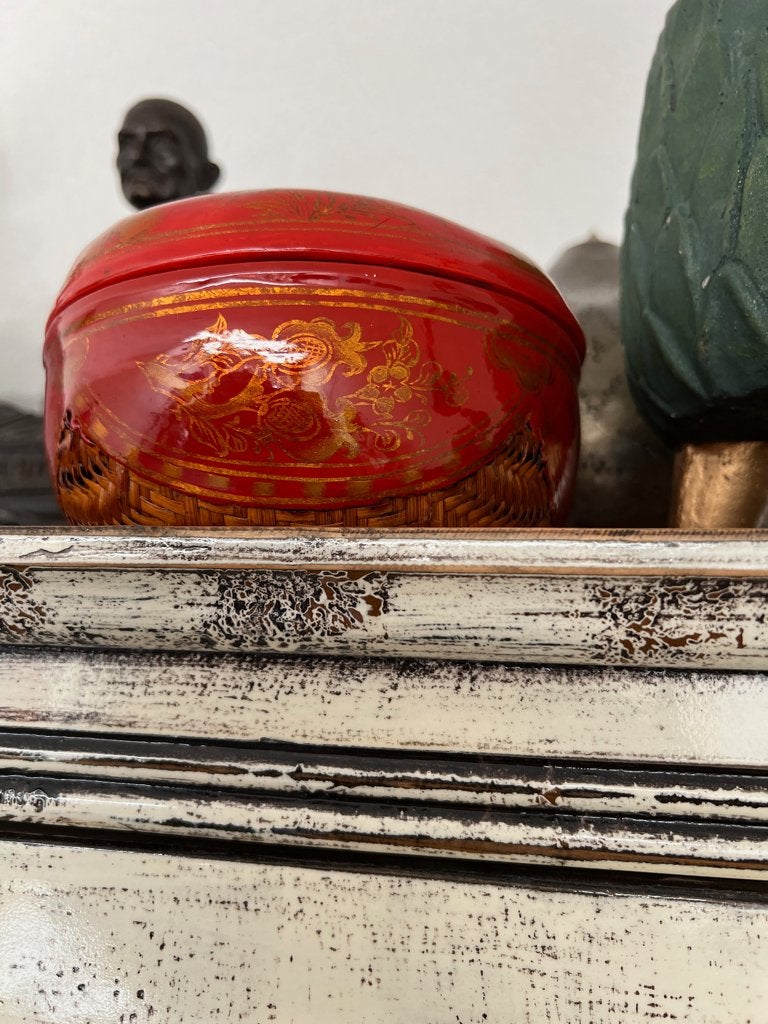 Chinese rode lakdoos Bamboe met hars handbeschilderd oud, Ophalen of Verzenden