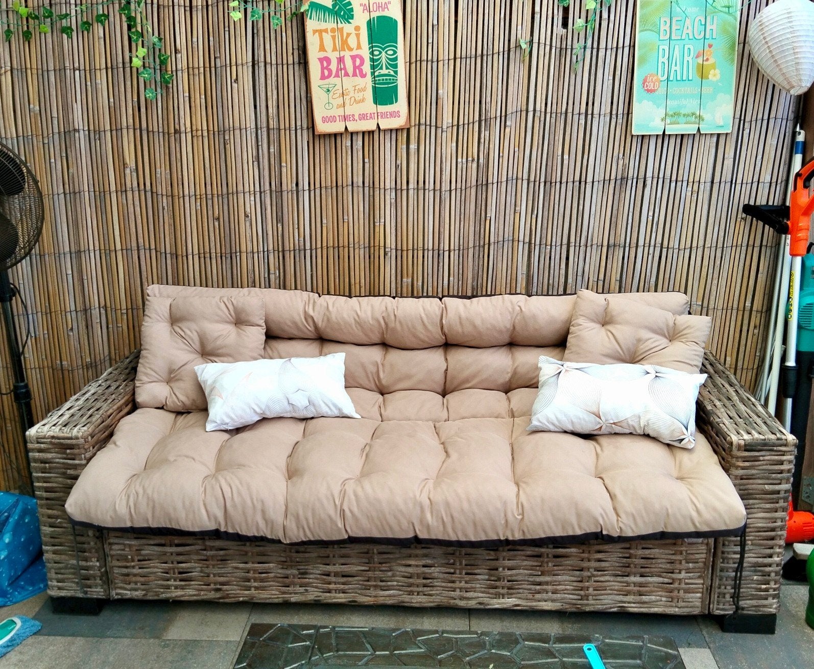 Comfortabele rotan Tuinbank met Kussens., Ophalen, Gebruikt, Rotan