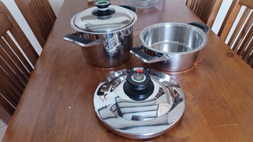 Pannen, AMC plus snelkook deksel, Huis en Inrichting, Keuken | Potten en Pannen, Gebruikt, Pannenset, Rvs, Ophalen of Verzenden