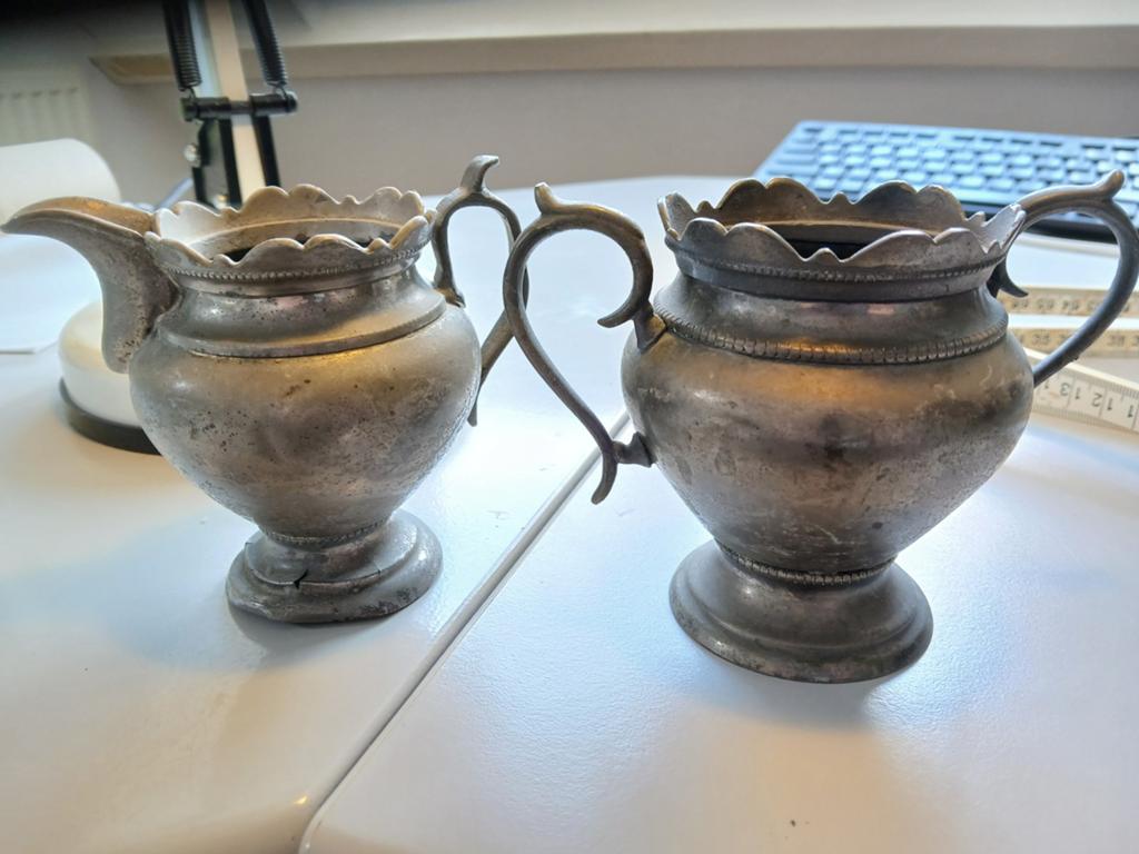 Antieke tinnen kannen set - Melkkan en suikerpot, Antiek en Kunst, Ophalen of Verzenden