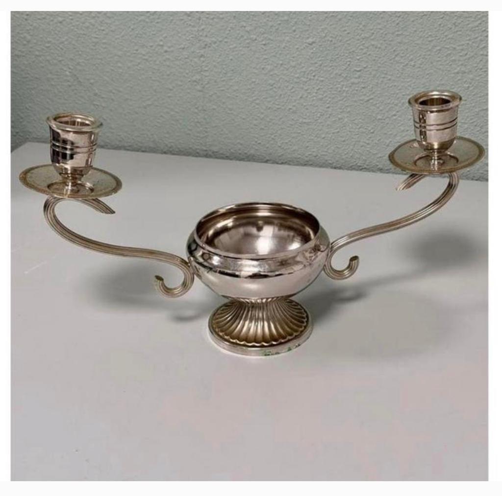 Vintage Belgische kaarsenhouder van Wiskemann Zilverkleurig, Ophalen of Verzenden