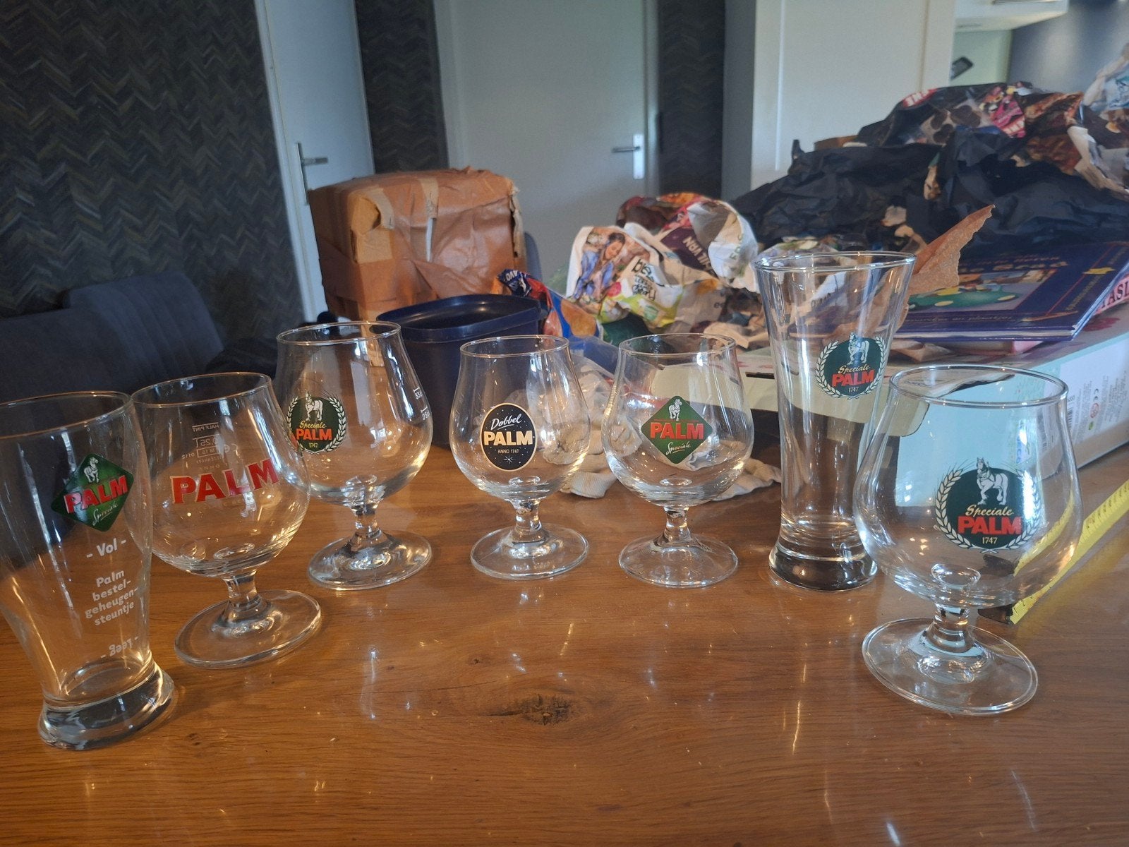 7x verschillende glazen van PALM dobbel speciale palm rode, Verzamelen, Ophalen of Verzenden, Zo goed als nieuw, Glas of Glazen