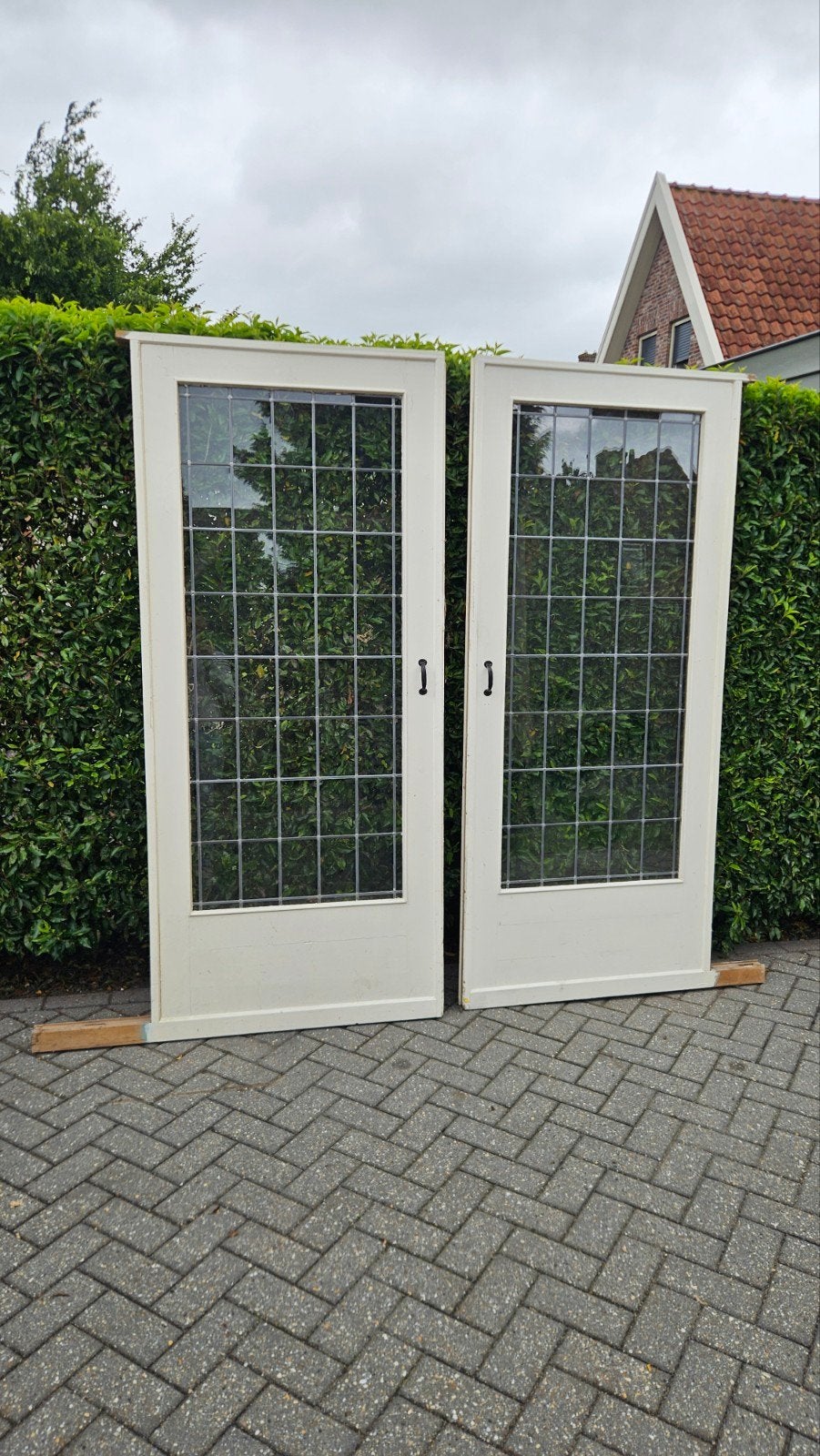 Set van 2 ensuite deuren met glas in lood, 209,5 x 92 cm, Doe-het-zelf en Verbouw, Deuren en Horren, Gebruikt, 80 tot 100 cm, 215 cm of meer