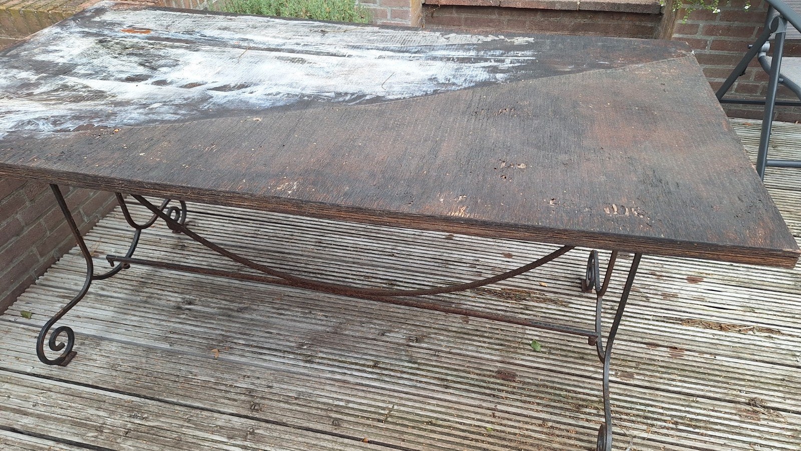 Tuintafel oppottafel tafel smeedijzer onderstel, Tuin en Terras, Ophalen, Gebruikt, Rechthoekig, Overige materialen
