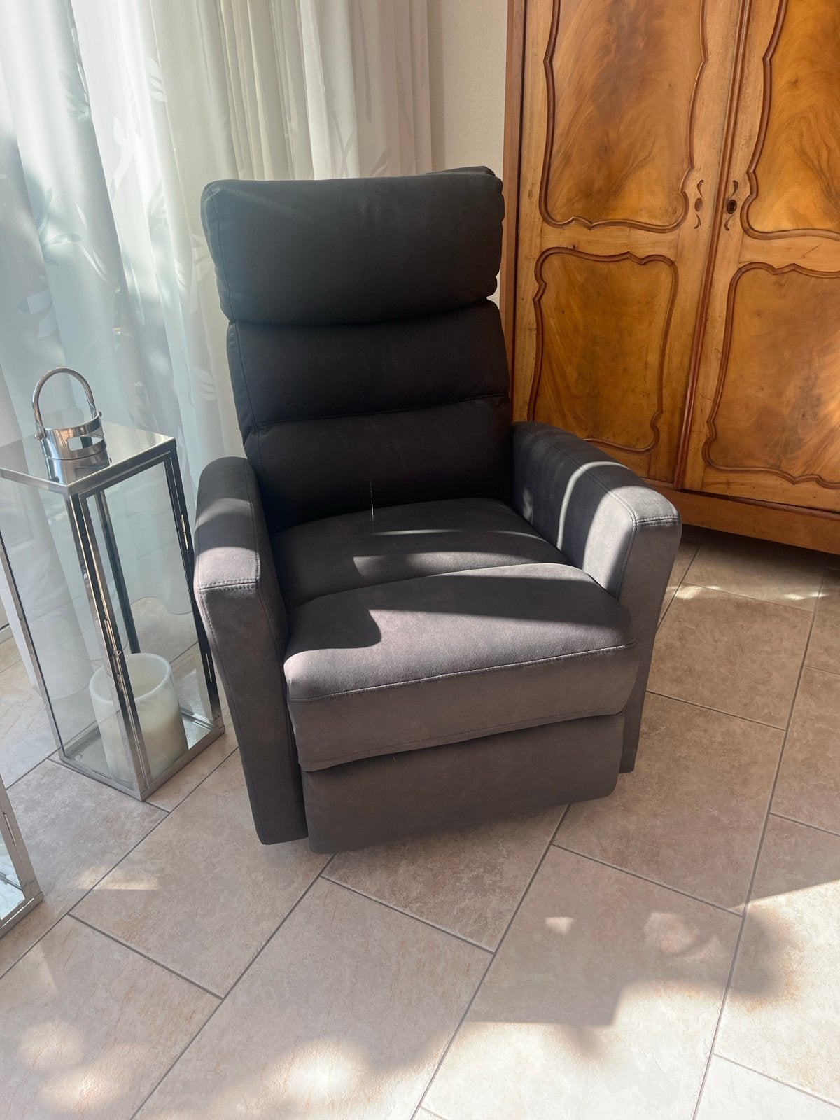 Moet weg: Leenbakker mechanische relaxfauteuil, Ophalen, Gebruikt, Stof, 75 tot 100 cm