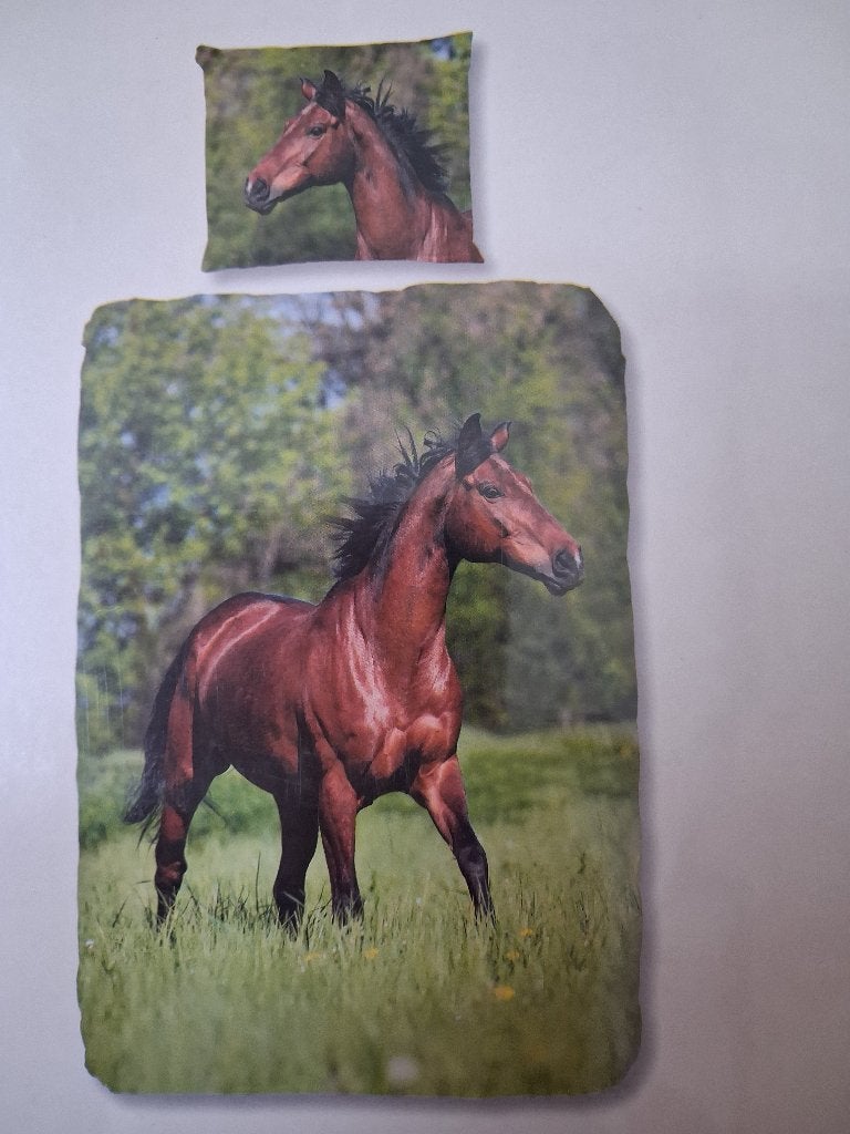 Nieuw! Mooi paarden dekbedovertrek 140x200/220, Eenpersoons, Meerkleurig, Dekbedovertrek, Katoen