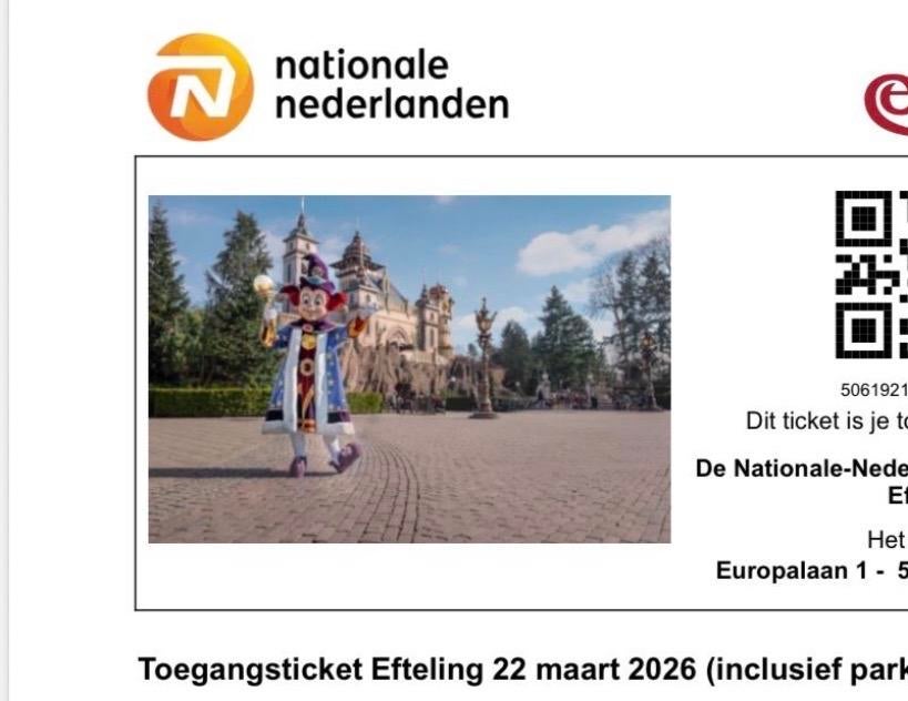 1 efteling ticket voor Zondag 22 maart incl. parkeren, Tickets en Kaartjes, Eén persoon, Ticket of Toegangskaart