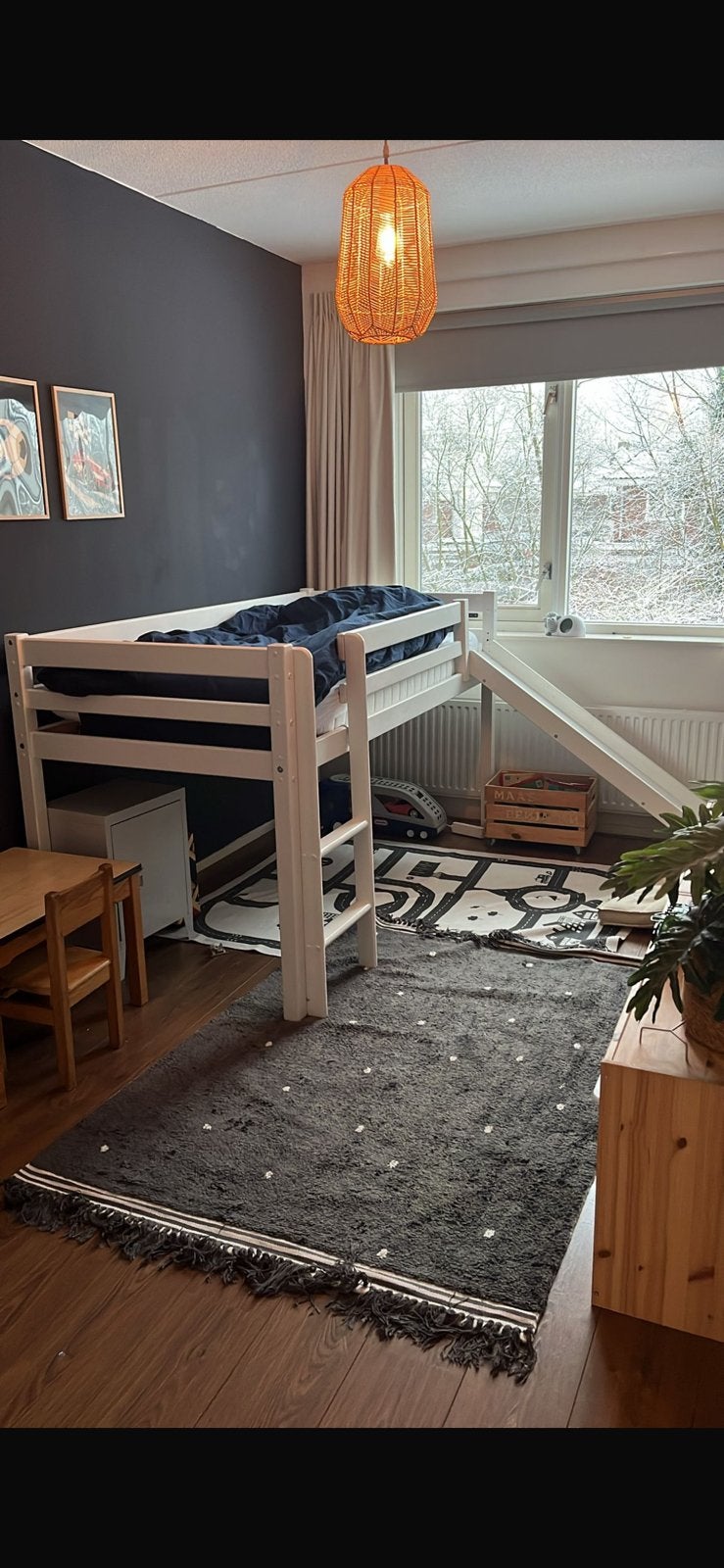 Hoogslaper met glijbaan, Huis en Inrichting, Slaapkamer | Stapelbedden en Hoogslapers, Ophalen, Gebruikt, Eenpersoons, 90 cm