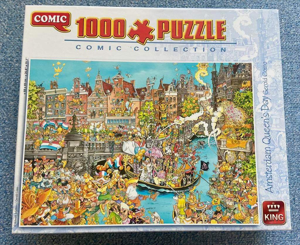 King Comic Puzzel 1000 stukjes - Amsterdam Koninginnedag, Ophalen of Verzenden, 500 t/m 1500 stukjes, Zo goed als nieuw, Legpuzzel