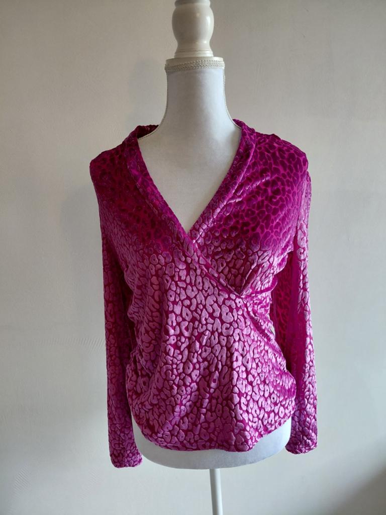 Shoeby Roze Panterprint Fluweel Blouse Maat M, Maat 38/40 (M), Ophalen of Verzenden, Zo goed als nieuw, Lange mouw