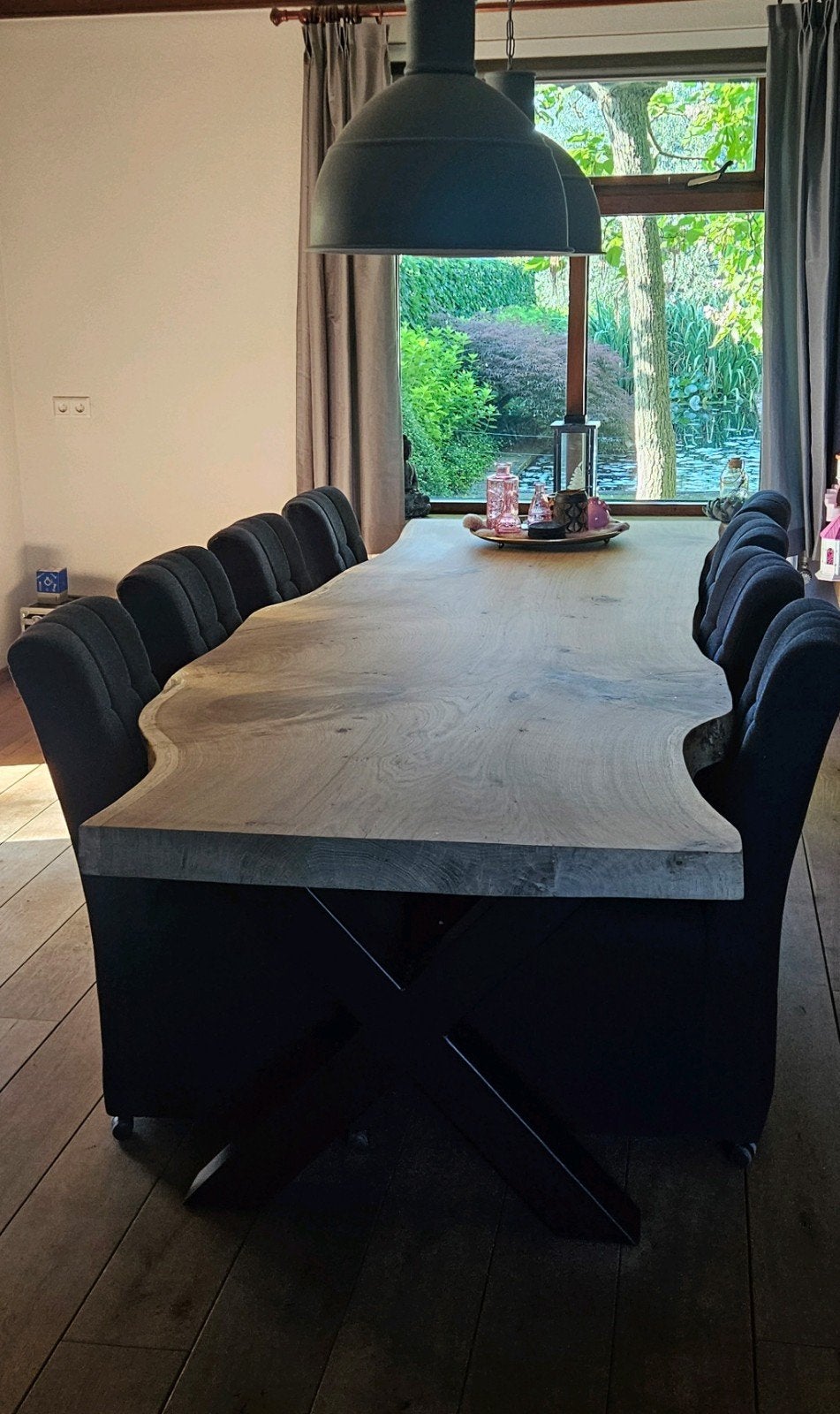 Eiken boomstamtafel, vergadertafel, eettafel, tuintafel, Ophalen, Eikenhout, Nieuw, Rechthoekig
