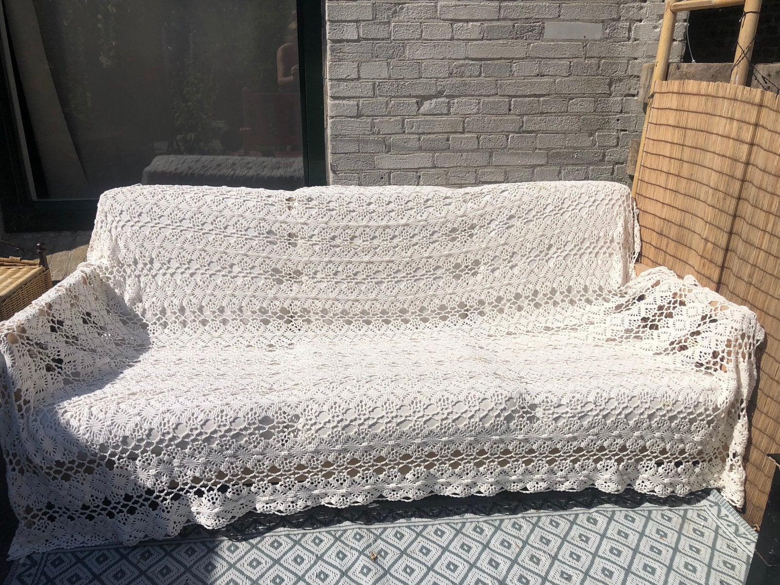 Vintage gehaakte sprei 245x220, bohemian foulard, Huis en Inrichting, Woonaccessoires | Plaids en Woondekens, Ophalen of Verzenden