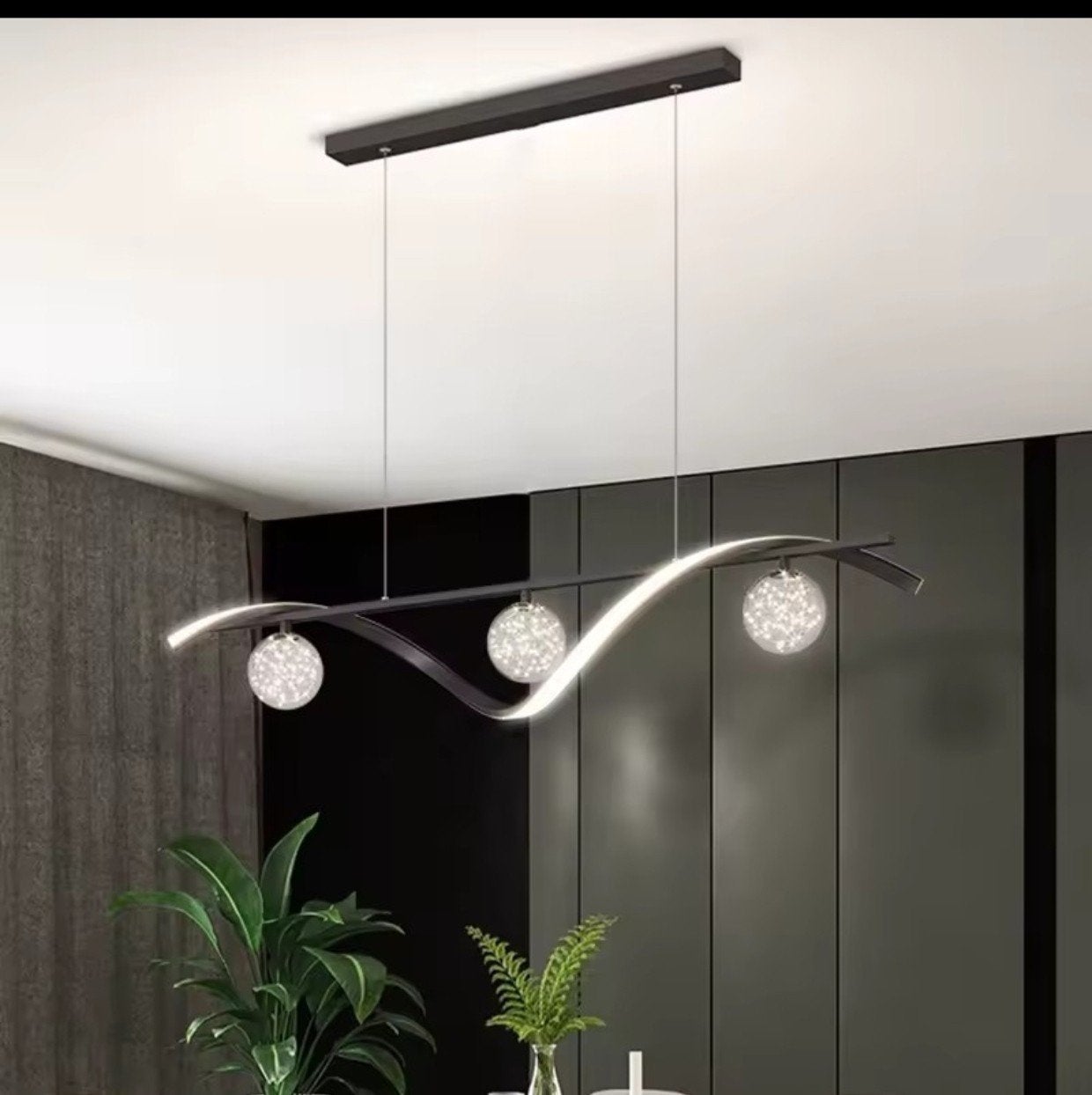 Moderne LED Hanglamp Zwart met Glazen Bolletjes, Ophalen, Zo goed als nieuw, Glas
