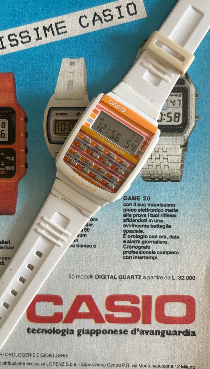 Vintage Casio LDF-40 Calculator Watch – Wit/Oranje, Ophalen of Verzenden, Staal, Overige merken, 1960 of later