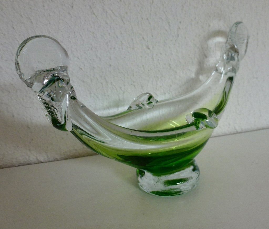 Vintage Murano Stijl Glazen Schaal – Groen Sommerso Glas., Verzenden