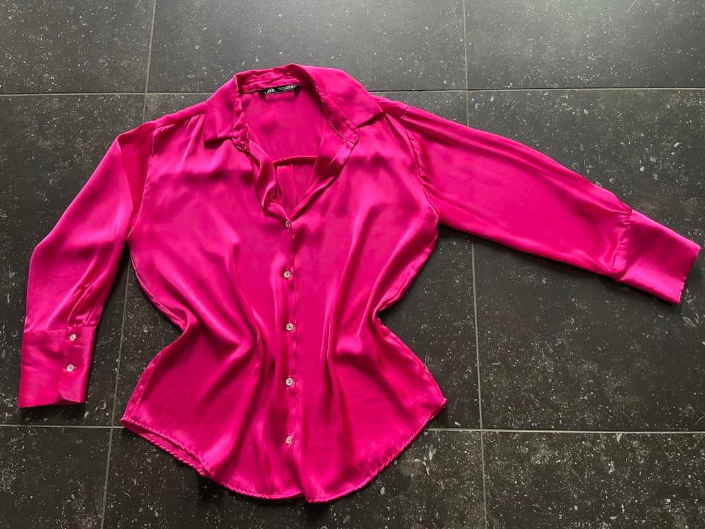 Fuchsia roze blouse mt L van Zara, Ophalen of Verzenden, Zo goed als nieuw, Maat 42/44 (L), Roze