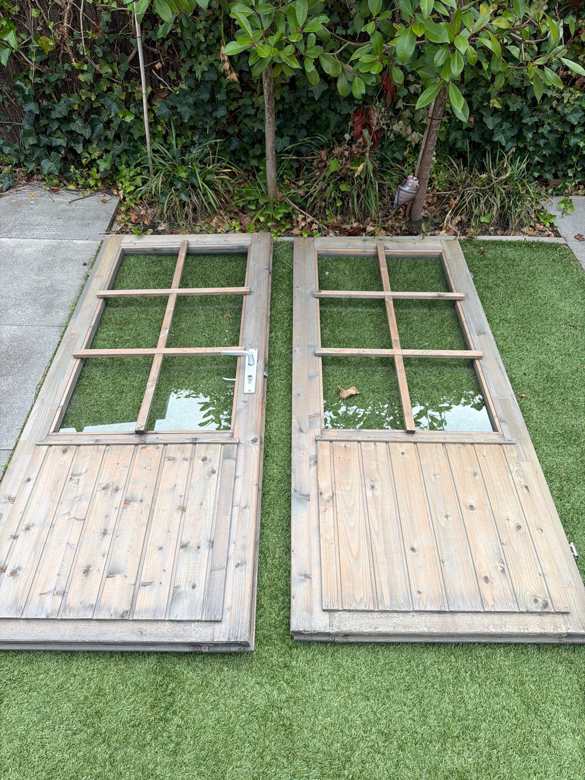 Dubbele houten deuren met glas en slot - 75x180 cm, Doe-het-zelf en Verbouw, Ophalen, Gebruikt, Minder dan 80 cm, Overige typen