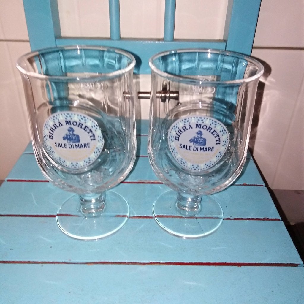 Birra moretti sale di mare bierglazen 2 stuks, Ophalen, Zo goed als nieuw, Glas of Glazen, Overige merken