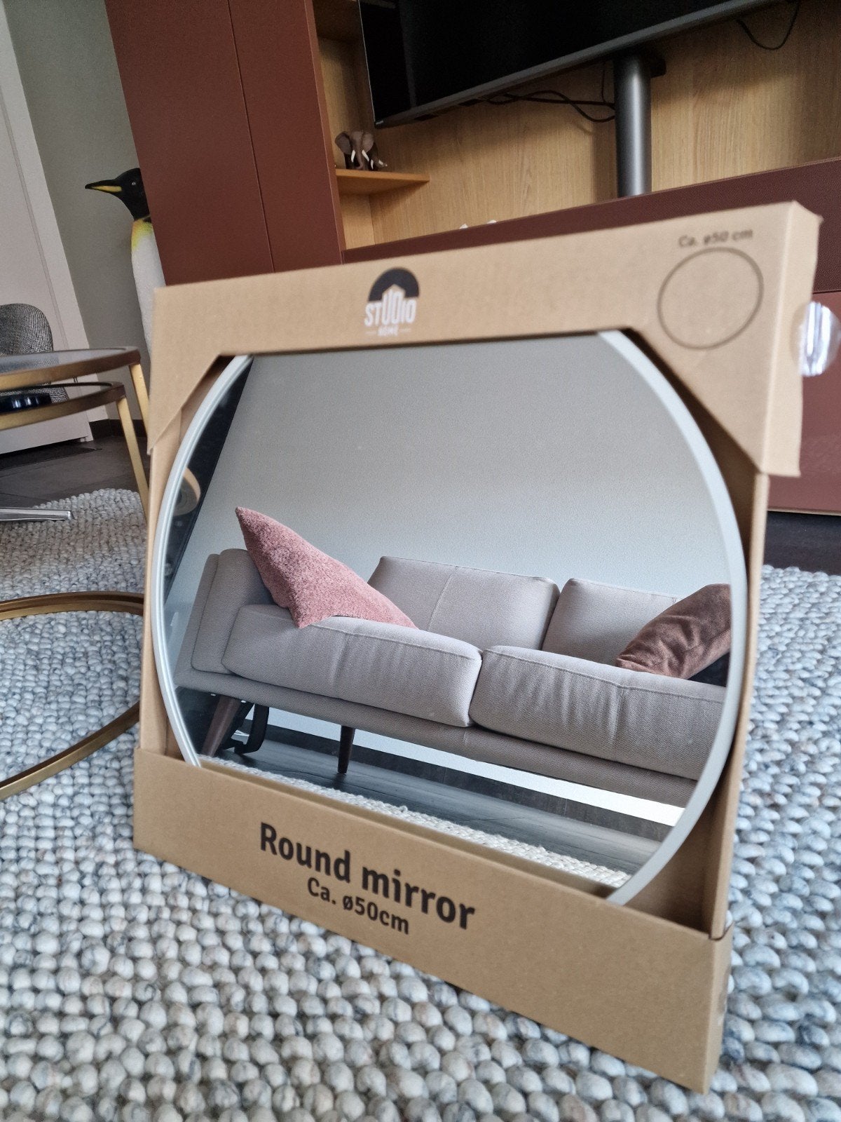 Ronde Spiegel 50CM Beige Japandi / minimalistisch, Ophalen, Minder dan 50 cm, Rond, Nieuw