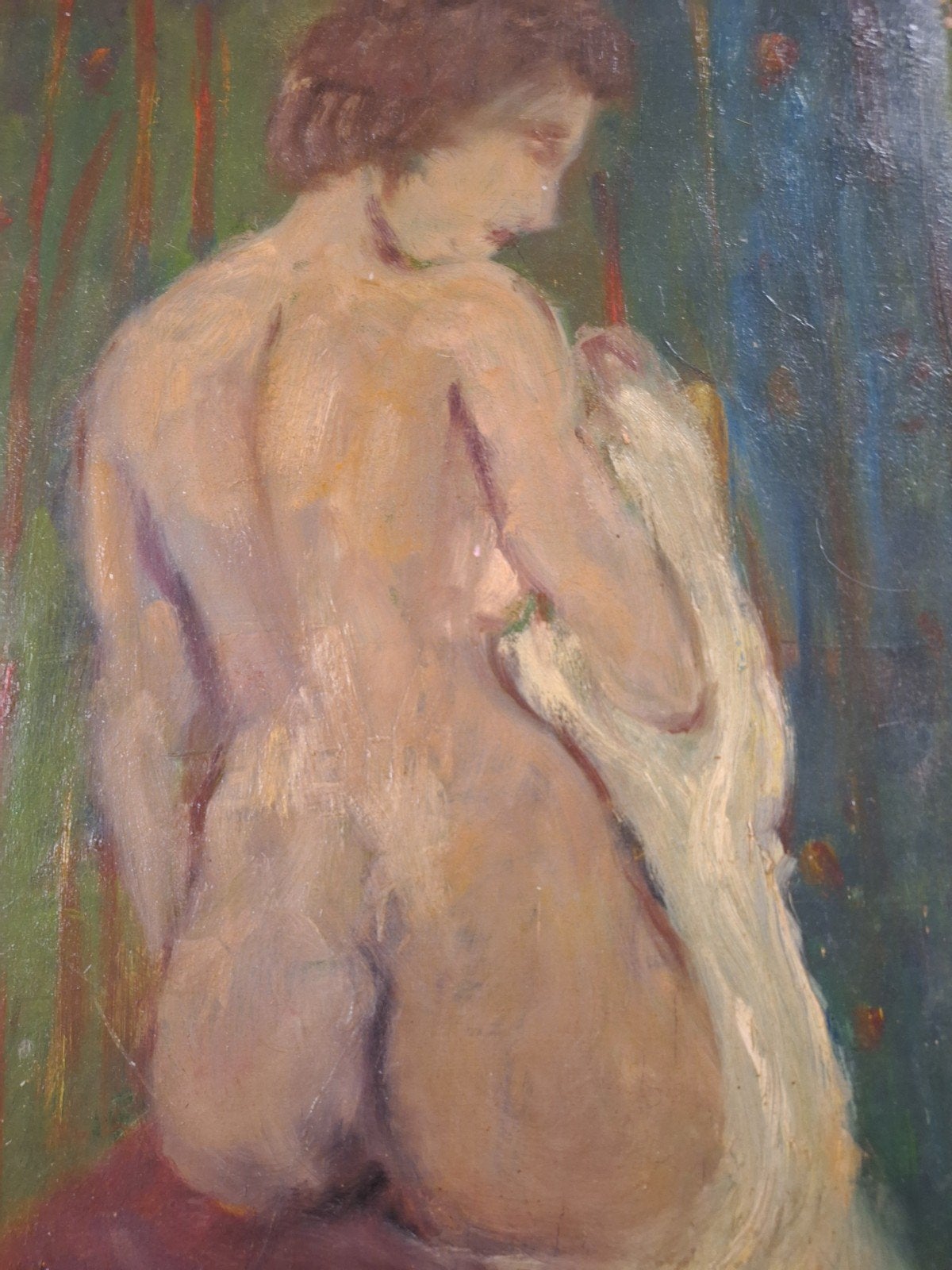 Schilderij naakt rugzijde door R. Stiebekke, Antiek en Kunst, Paneel, Gesigneerd, Portret of Personen, Realistisch