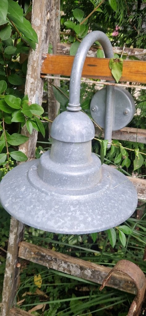 mooie gegalvaniseerde stallamp (brocante), Gebruikt, Minder dan 50 watt, Wandlamp, Ophalen of Verzenden