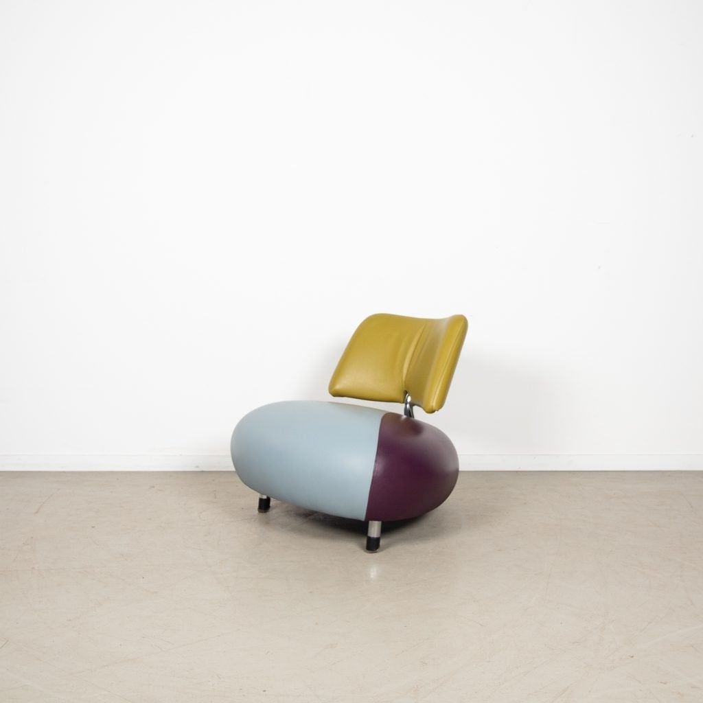 Leolux Pallone Pa Fauteuil Groen/Blauw/Paars Leer, Niet ingevuld, Niet ingevuld, Leer, Zo goed als nieuw