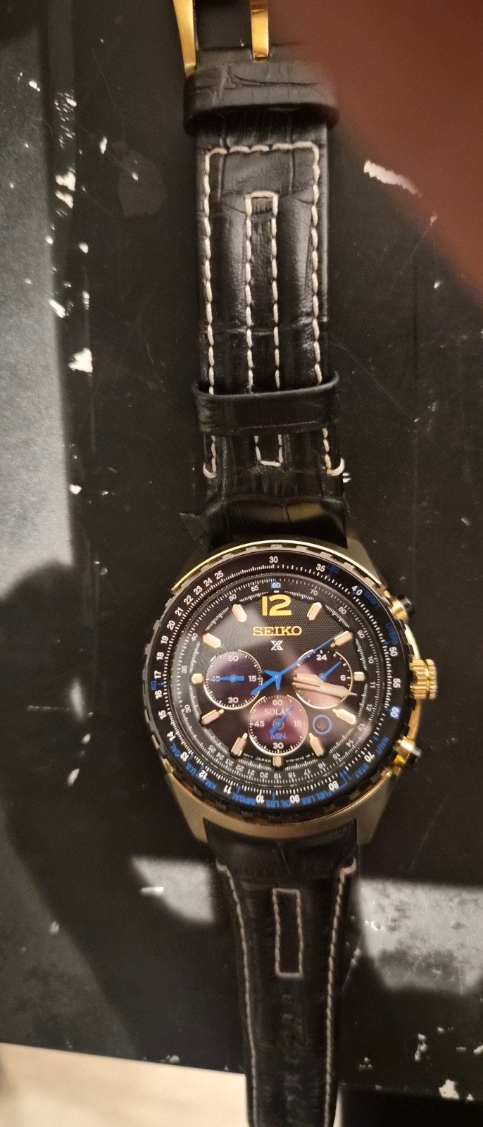 Seiko Solar Chronograaf Herenhorloge - Zwart/Goud, Ophalen of Verzenden