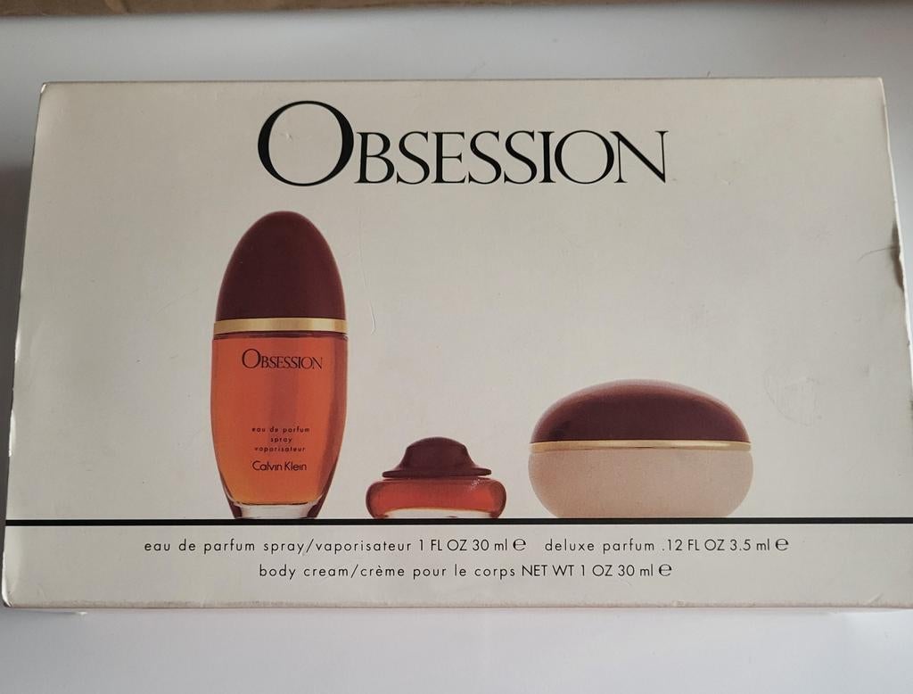 Te koop vintage set Obsession, Ophalen of Verzenden, Parfumfles