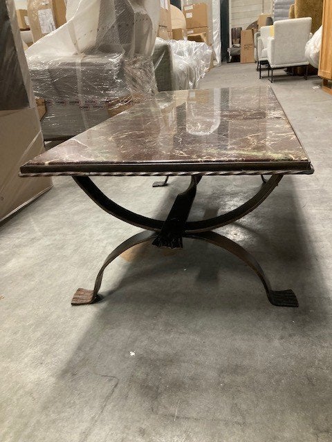 salontafel marmeren blad poten smeedijzer brocante ,, 100 tot 150 cm, Zo goed als nieuw, 50 tot 100 cm, Ophalen of Verzenden