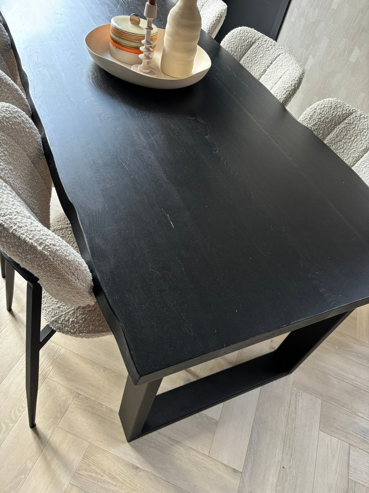 Massief eiken eettafel 220x90 cm, Ophalen, Eikenhout, 200 cm of meer, 50 tot 100 cm