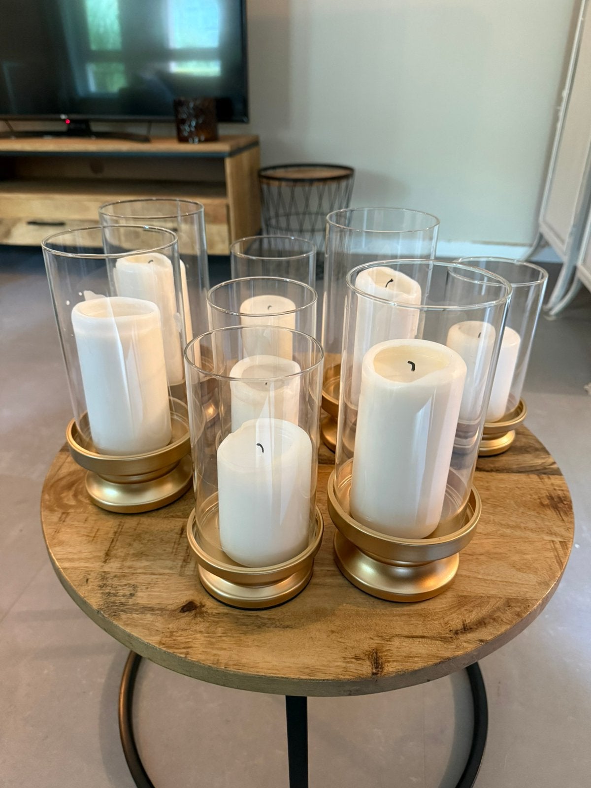 8 gouden glazen kaarsenhouders / windlichten – 4 sets, Ophalen, Windlicht, Gebruikt, Glas