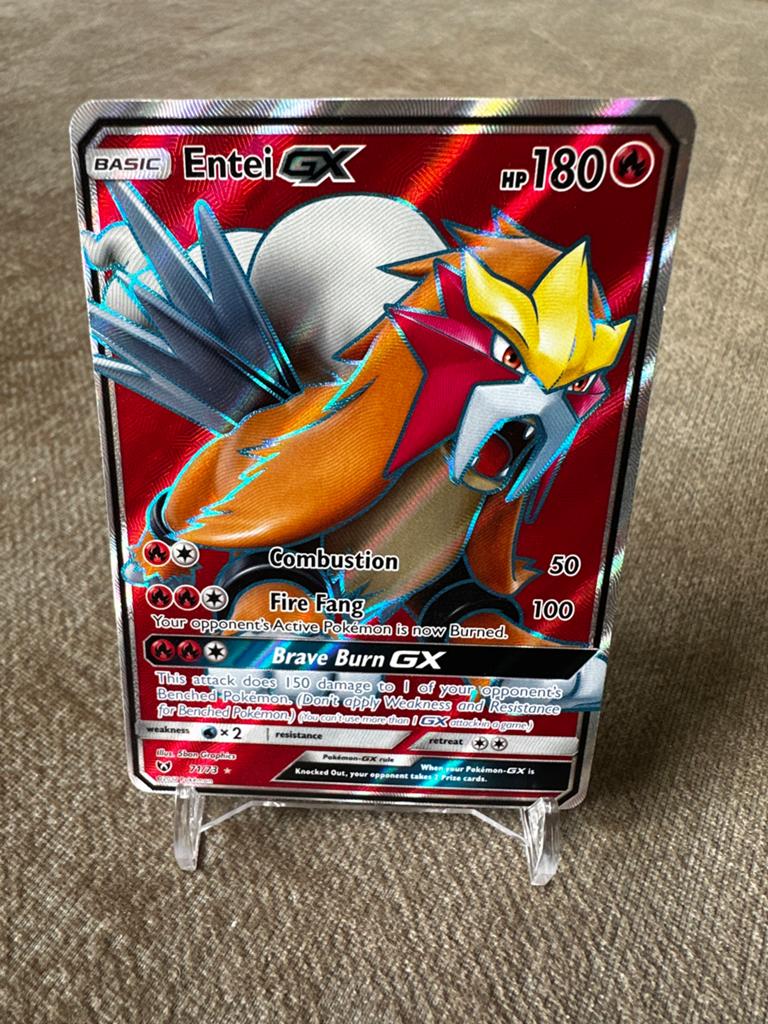 Entei GX 71/73 Shining Legends Pokémon Kaart, Ophalen of Verzenden, Zo goed als nieuw, Losse kaart, Foil