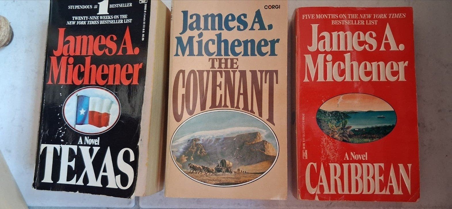 J.A. Michener: Texas, The Covenant, Caribbean samen 6,-, Ophalen of Verzenden, Gelezen, James A. Michener, Amerika