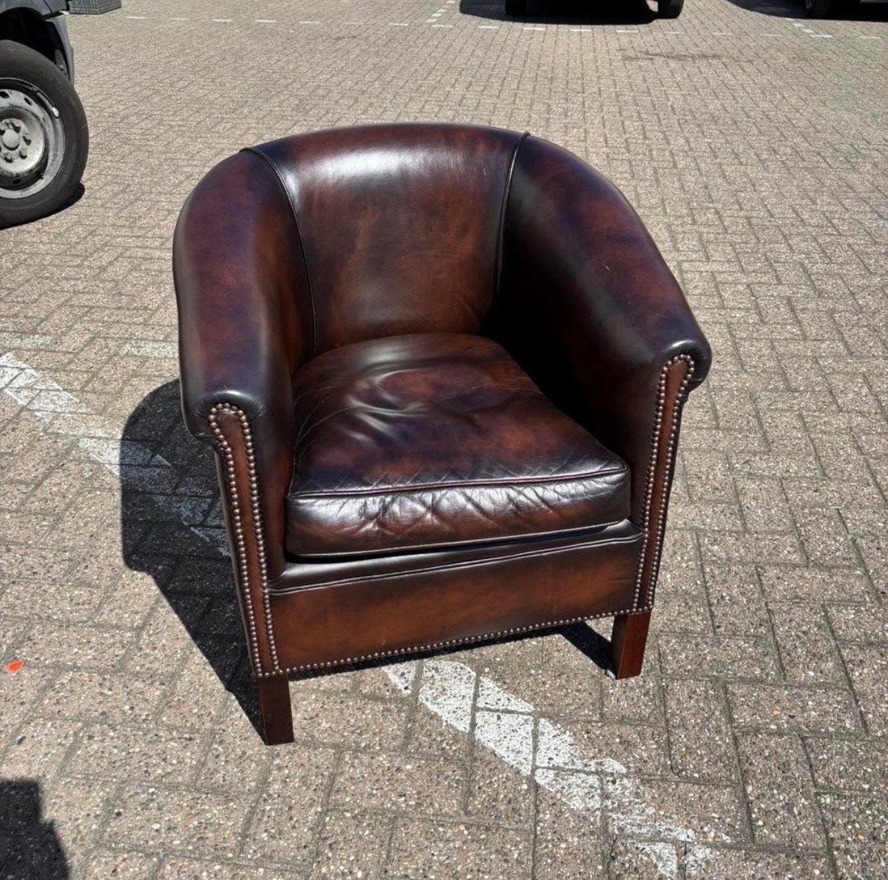 schaapen  leer Clubfauteuil - Vintage Stijl, Huis en Inrichting, Fauteuils, Ophalen of Verzenden, Gebruikt, Leer, 75 tot 100 cm