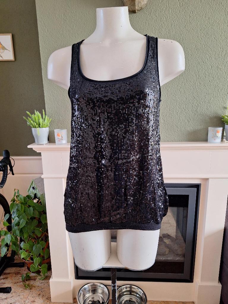 Nana Nucci zwarte pailletten top 2 M 38, Kleding | Dames, Maat 38/40 (M), Verzenden, Zwart, Zonder mouw