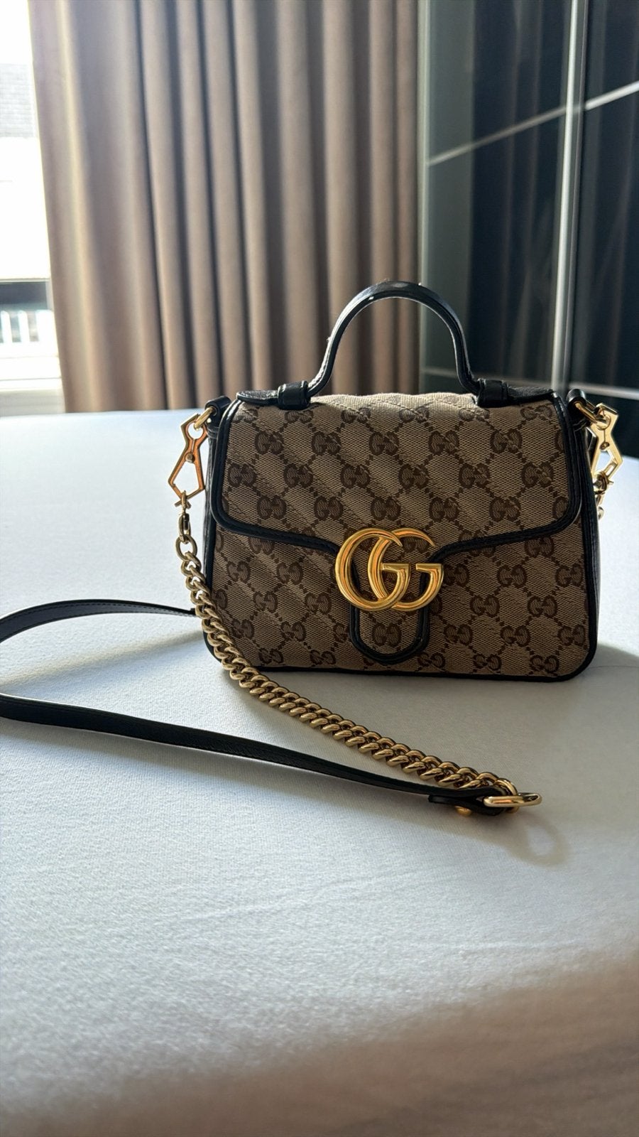 Gucci GG Marmont schoudertasje, Sieraden, Tassen en Uiterlijk, Tassen | Damestassen, Ophalen of Verzenden, Zo goed als nieuw, Bruin