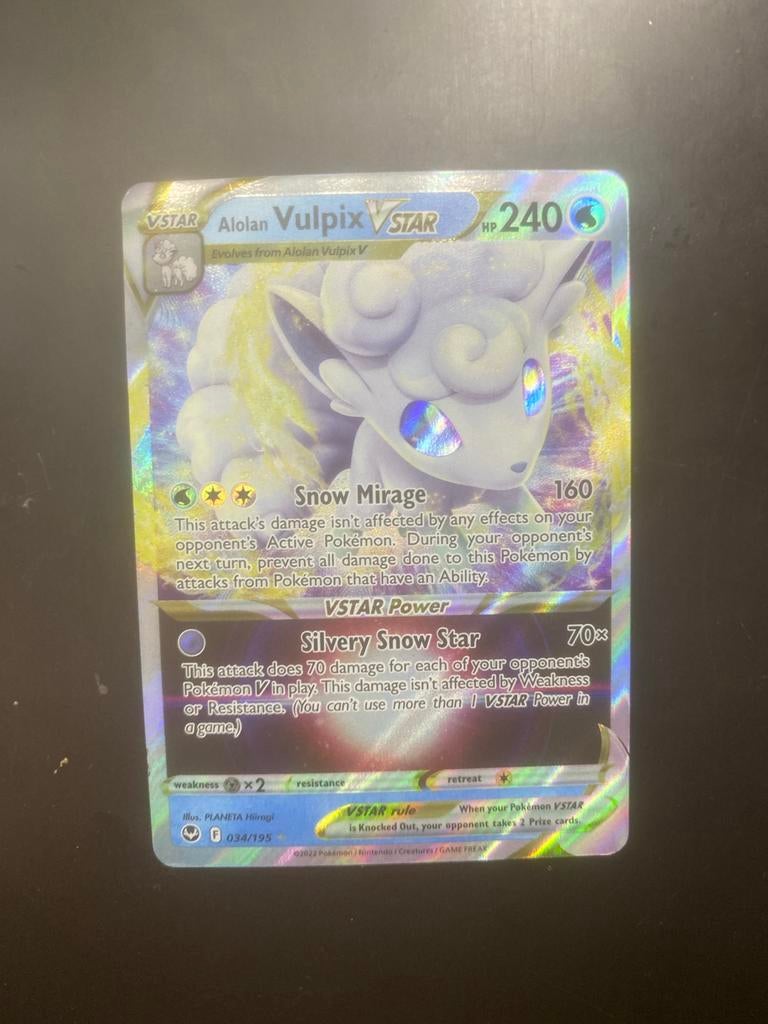 Alolan Vulpix VSTAR Pokémon kaart 034/195, Ophalen, Zo goed als nieuw, Losse kaart, Foil