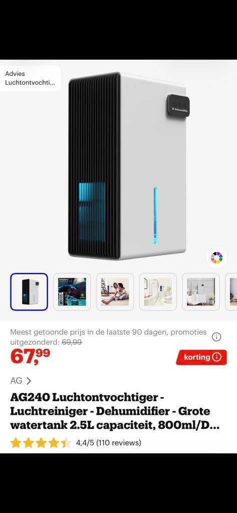 AG240 Luchtontvochtiger 2.5L - Stil & Zuinig, Ophalen, Zo goed als nieuw, Luchtontvochter