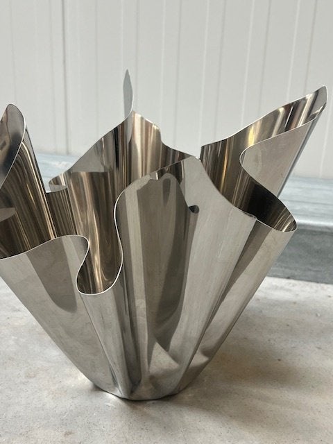 Vintage vaas chroom design bloemenvaas retro vase jaren 70, 23 cm, Gebruikt, Overige kleuren, .