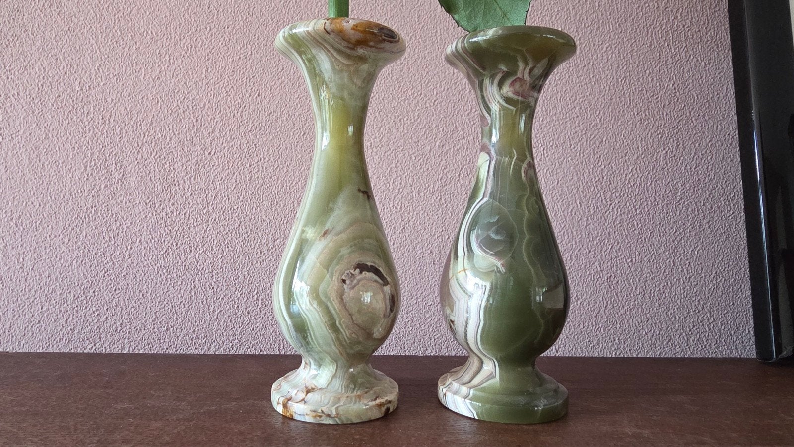Vintage Marmeren Vaasjes - H13 Diameter 4,  groen, Ophalen of Verzenden